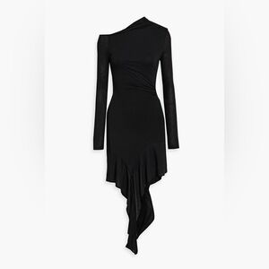 NWT Helmut Lang Scala Draped Long-Sleeve Asymmetric Hem Mini Dress